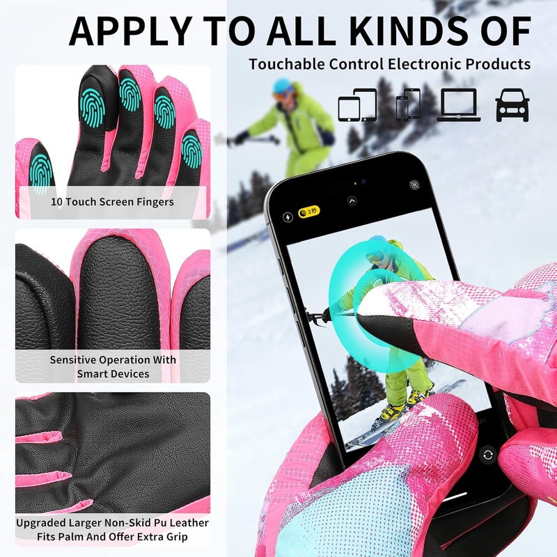 Odtmger Ski Gloves,Winter Waterproof & Warm Snow Gloves for Parent Child Kids-Skiing,Cycling,Motorcycle,Running - Image 3